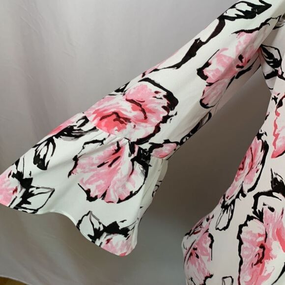Karl Lagerfeld White, Black & Pink Floral Cold Shoulder Blouse Top - Picture 4 of 12